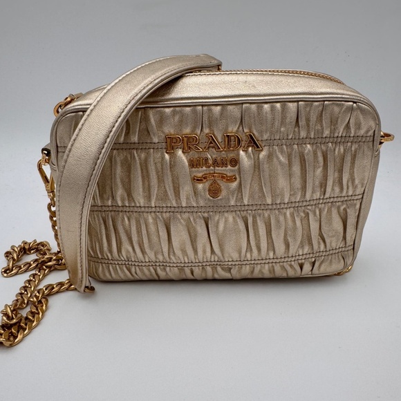 PRADA Nappa Gaufre Camera Bag Gold - Picture 1 of 12